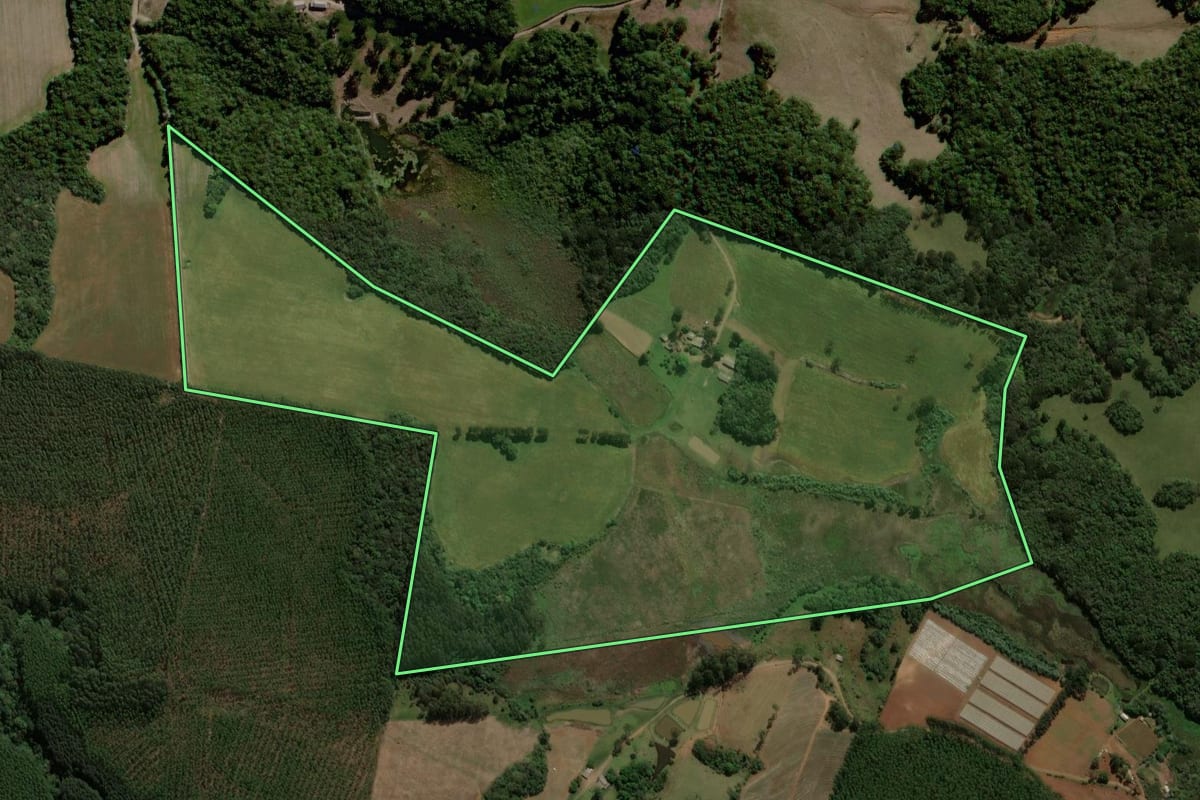 Imagem de satélite do imóvel rural em Reserva (PR), com o contorno declarado no CAR desenhado por cima.