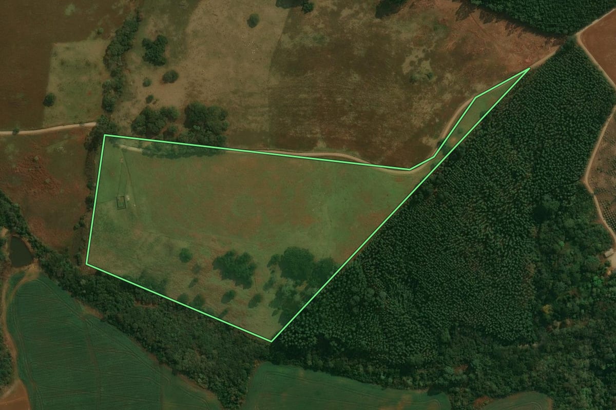 Imagem de satélite do imóvel rural em Reserva (PR), com o contorno declarado no CAR desenhado por cima.