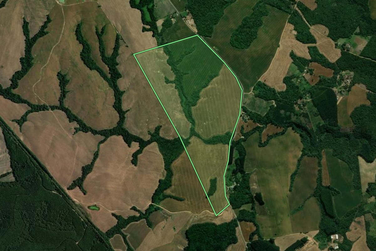 Imagem de satélite do imóvel rural em Reserva (PR), com o contorno declarado no CAR desenhado por cima.