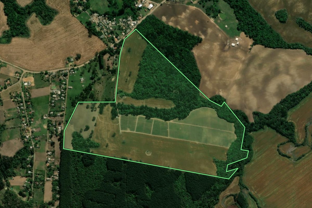 Imagem de satélite do imóvel rural em Reserva (PR), com o contorno declarado no CAR desenhado por cima.