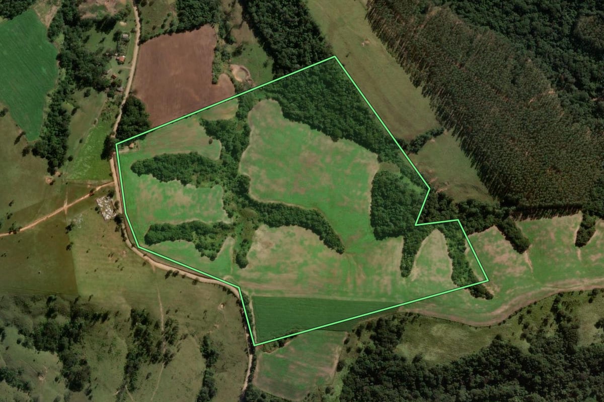 Imagem de satélite do imóvel rural em Reserva (PR), com o contorno declarado no CAR desenhado por cima.