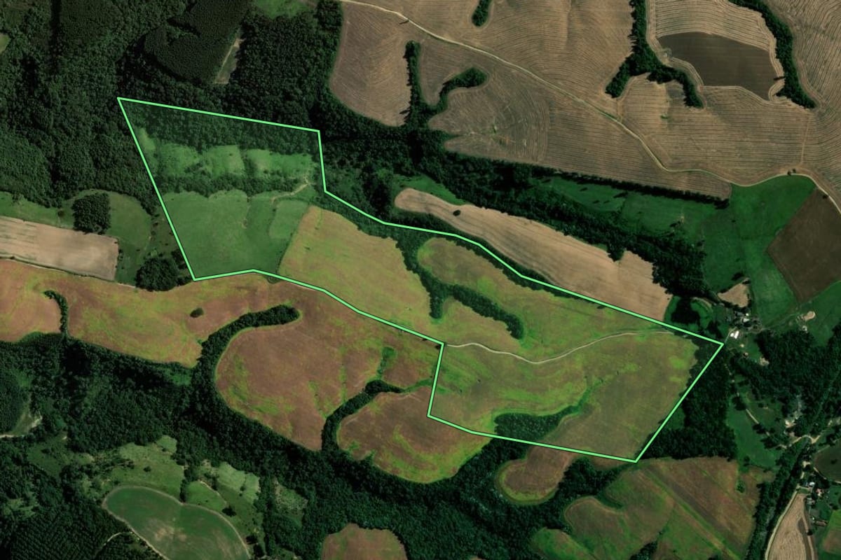 Imagem de satélite do imóvel rural em Reserva (PR), com o contorno declarado no CAR desenhado por cima.