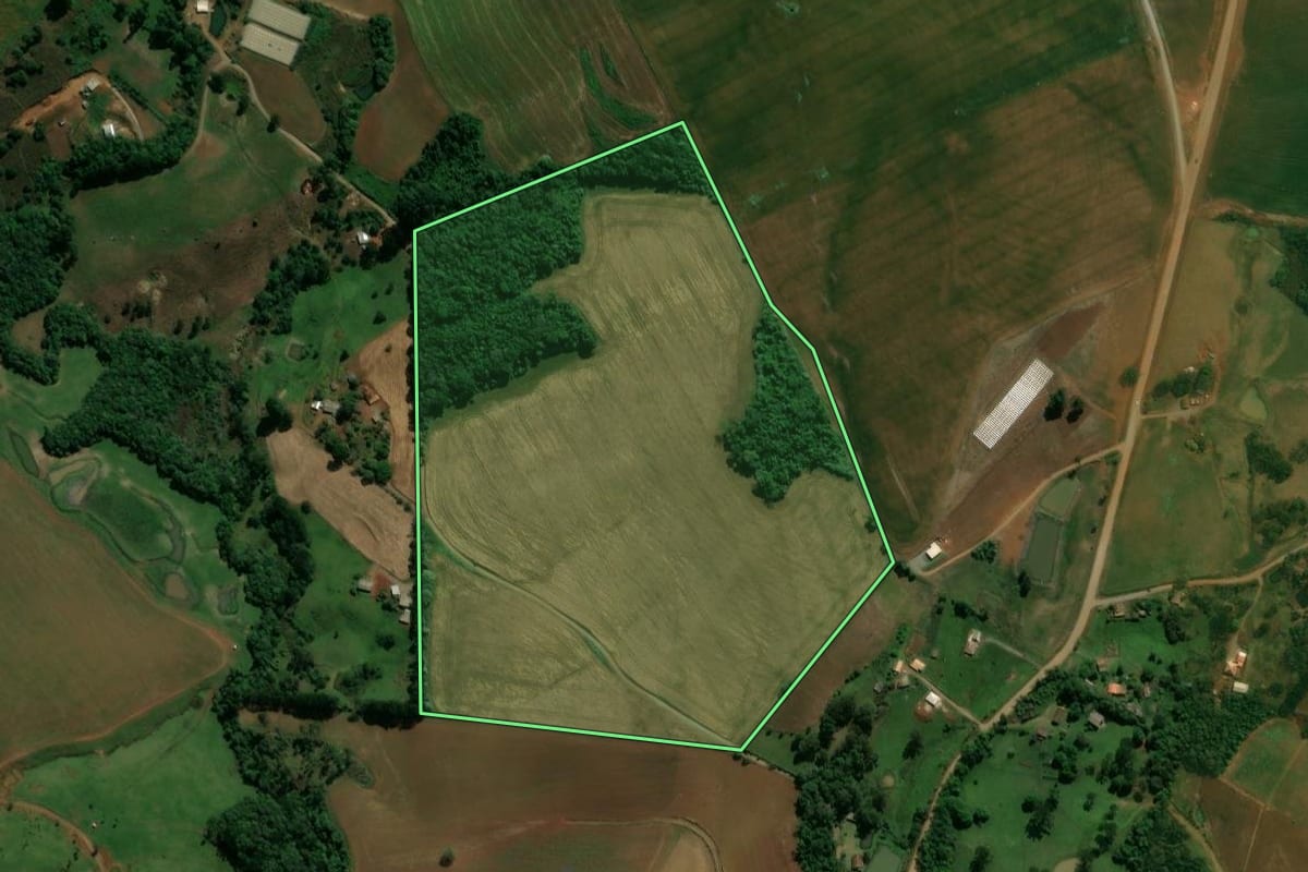Imagem de satélite do imóvel rural em Reserva (PR), com o contorno declarado no CAR desenhado por cima.