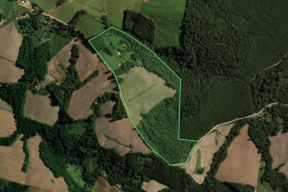 Imagem de satélite do imóvel rural em Reserva (PR), com o contorno declarado no CAR desenhado por cima.