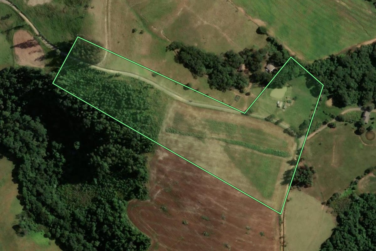 Imagem de satélite do imóvel rural em Reserva (PR), com o contorno declarado no CAR desenhado por cima.