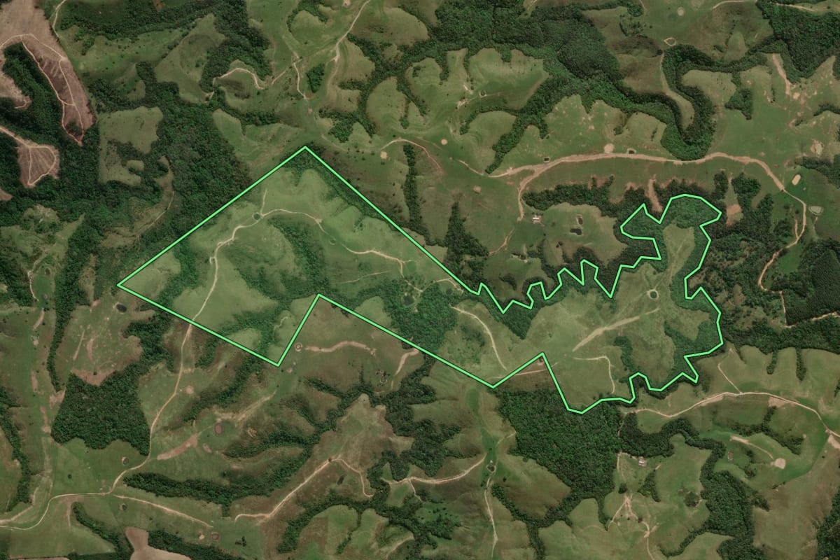Imagem de satélite do imóvel rural em Reserva (PR), com o contorno declarado no CAR desenhado por cima.