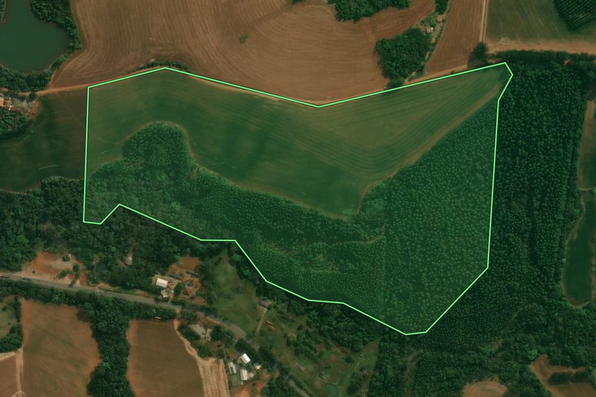 Imagem de satélite do imóvel rural em Reserva (PR), com o contorno declarado no CAR desenhado por cima.
