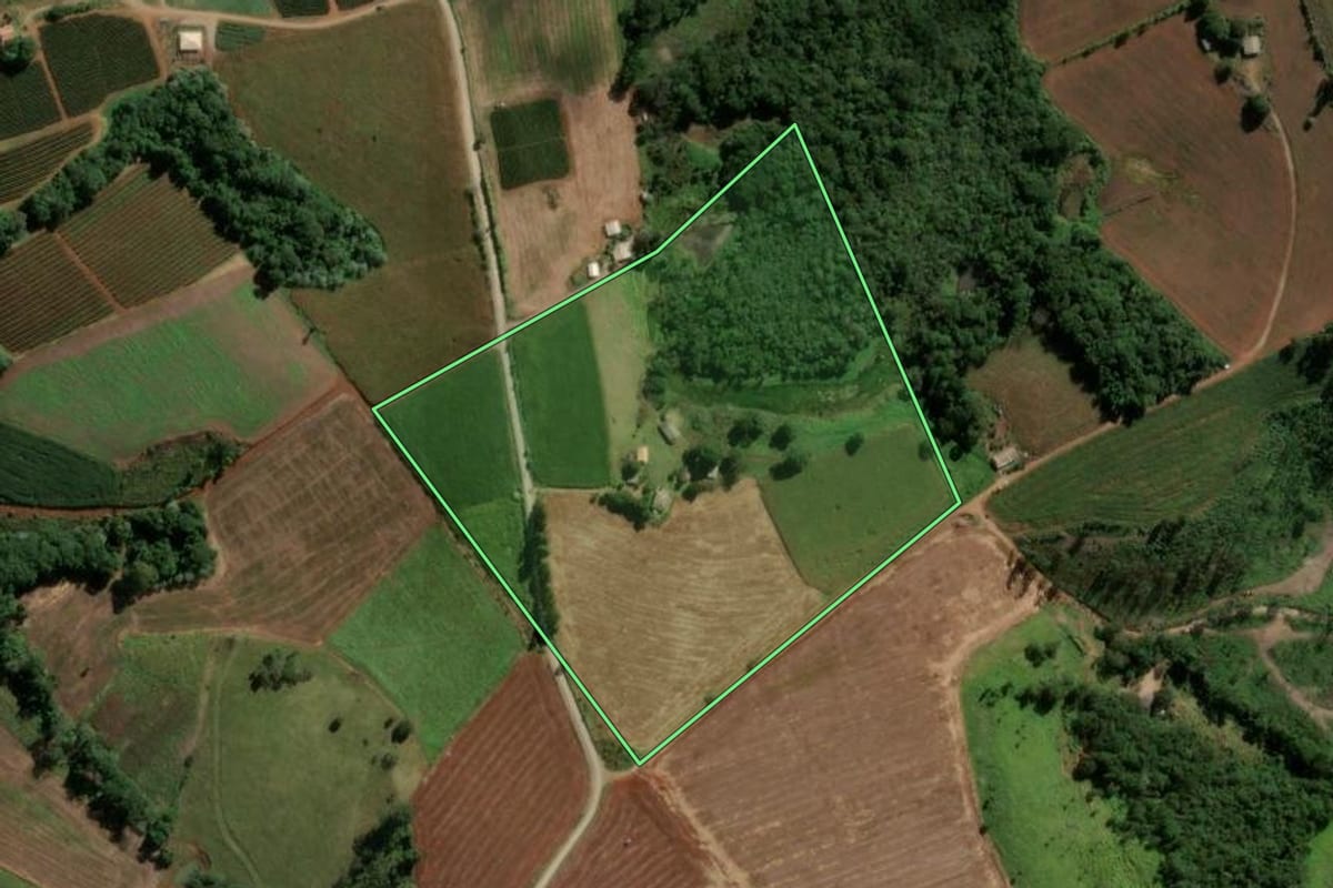 Imagem de satélite do imóvel rural em Reserva (PR), com o contorno declarado no CAR desenhado por cima.