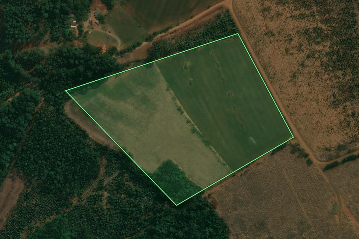 Imagem de satélite do imóvel rural em Reserva (PR), com o contorno declarado no CAR desenhado por cima.