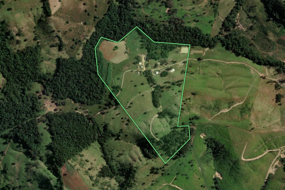 Imagem de satélite do imóvel rural em Reserva (PR), com o contorno declarado no CAR desenhado por cima.