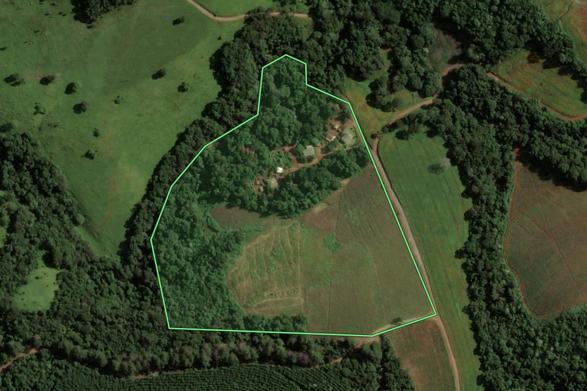 Imagem de satélite do imóvel rural em Reserva (PR), com o contorno declarado no CAR desenhado por cima.