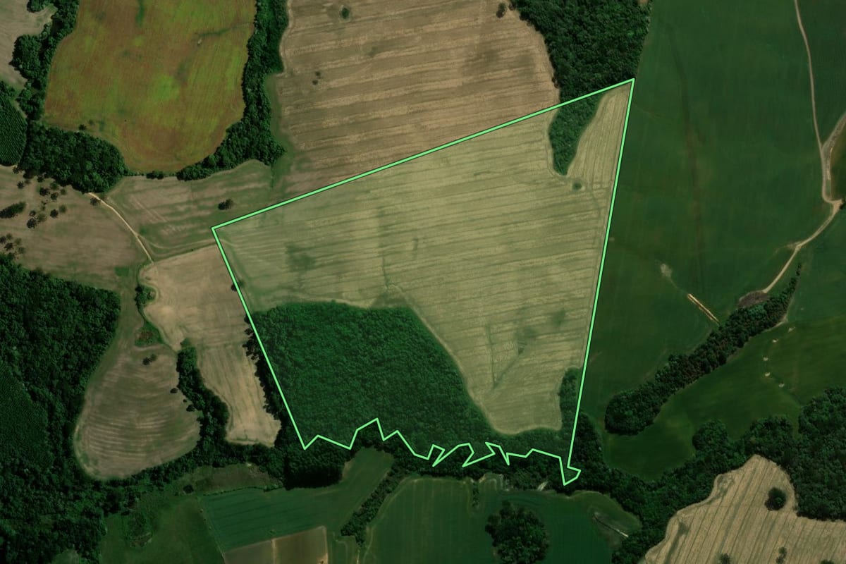 Imagem de satélite do imóvel rural em Reserva (PR), com o contorno declarado no CAR desenhado por cima.