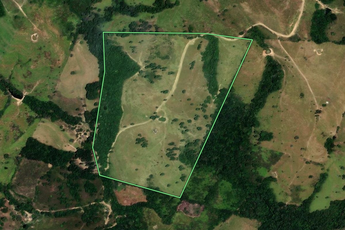 Imagem de satélite do imóvel rural em Reserva (PR), com o contorno declarado no CAR desenhado por cima.