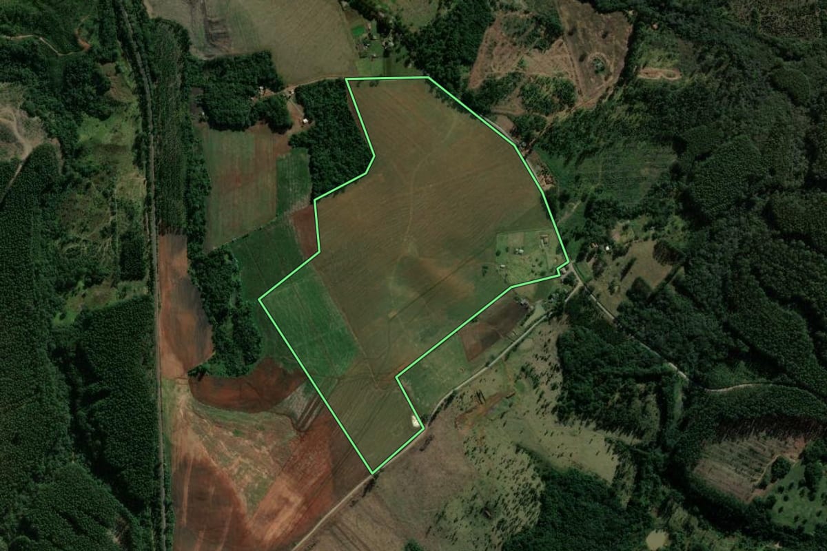 Imagem de satélite do imóvel rural em Reserva (PR), com o contorno declarado no CAR desenhado por cima.