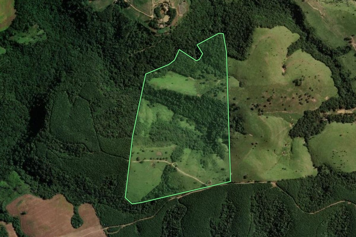 Imagem de satélite do imóvel rural em Reserva (PR), com o contorno declarado no CAR desenhado por cima.