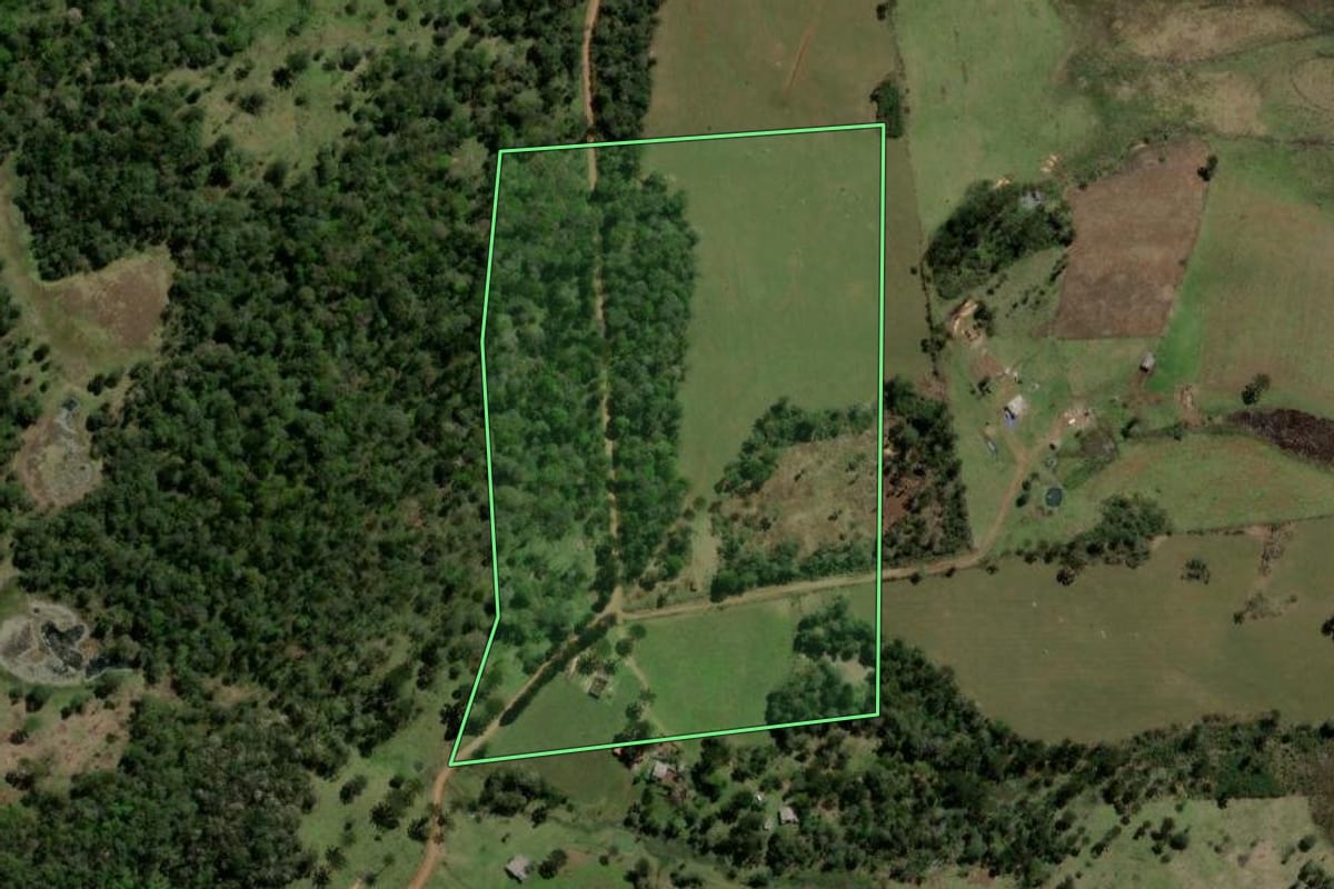 Imagem de satélite do imóvel rural em Reserva do Iguaçu (PR), com o contorno declarado no CAR desenhado por cima.