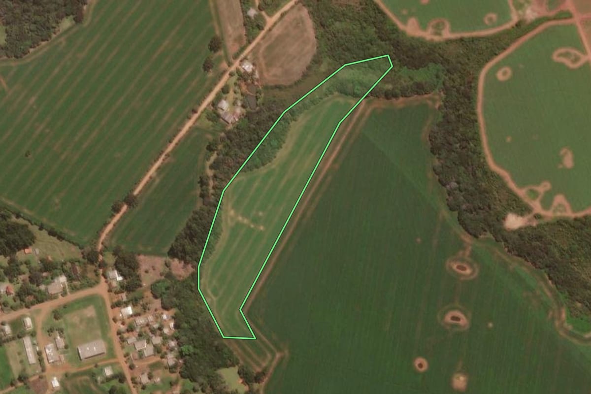 Imagem de satélite do imóvel rural em Reserva do Iguaçu (PR), com o contorno declarado no CAR desenhado por cima.