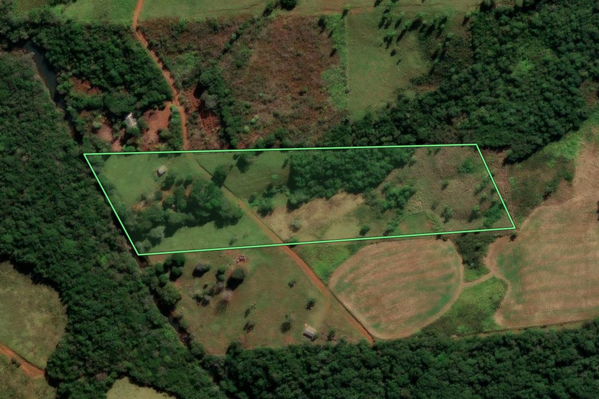 Imagem de satélite do imóvel rural em Reserva do Iguaçu (PR), com o contorno declarado no CAR desenhado por cima.