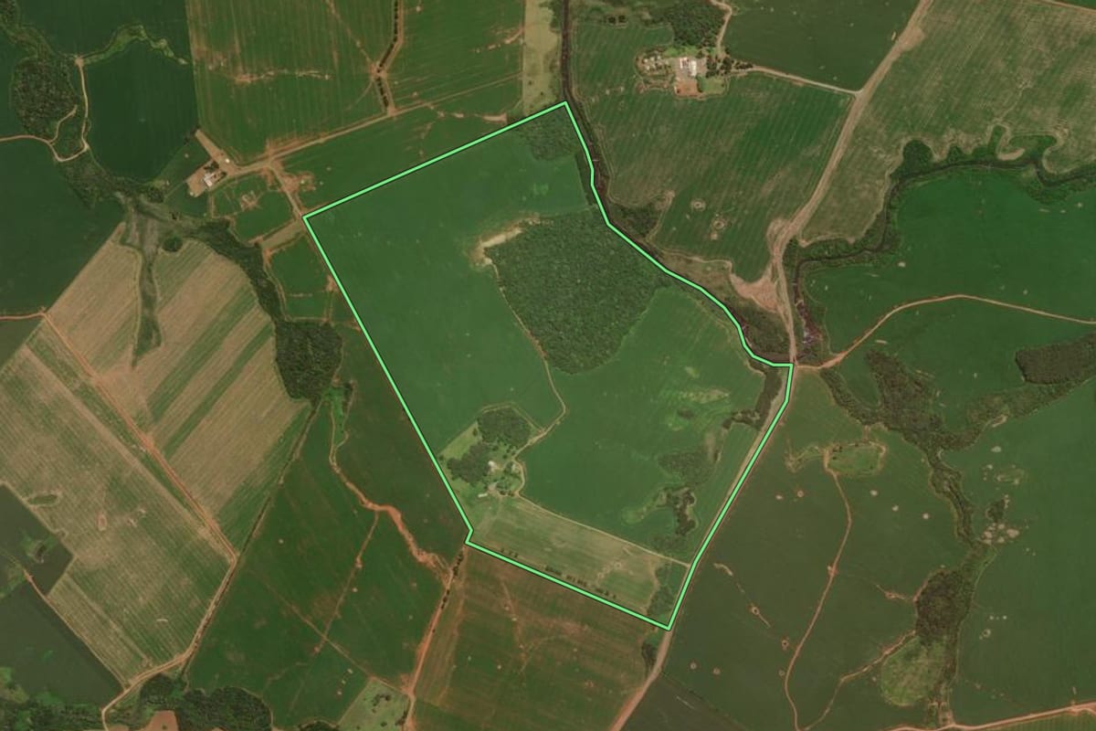 Imagem de satélite do imóvel rural em Reserva do Iguaçu (PR), com o contorno declarado no CAR desenhado por cima.