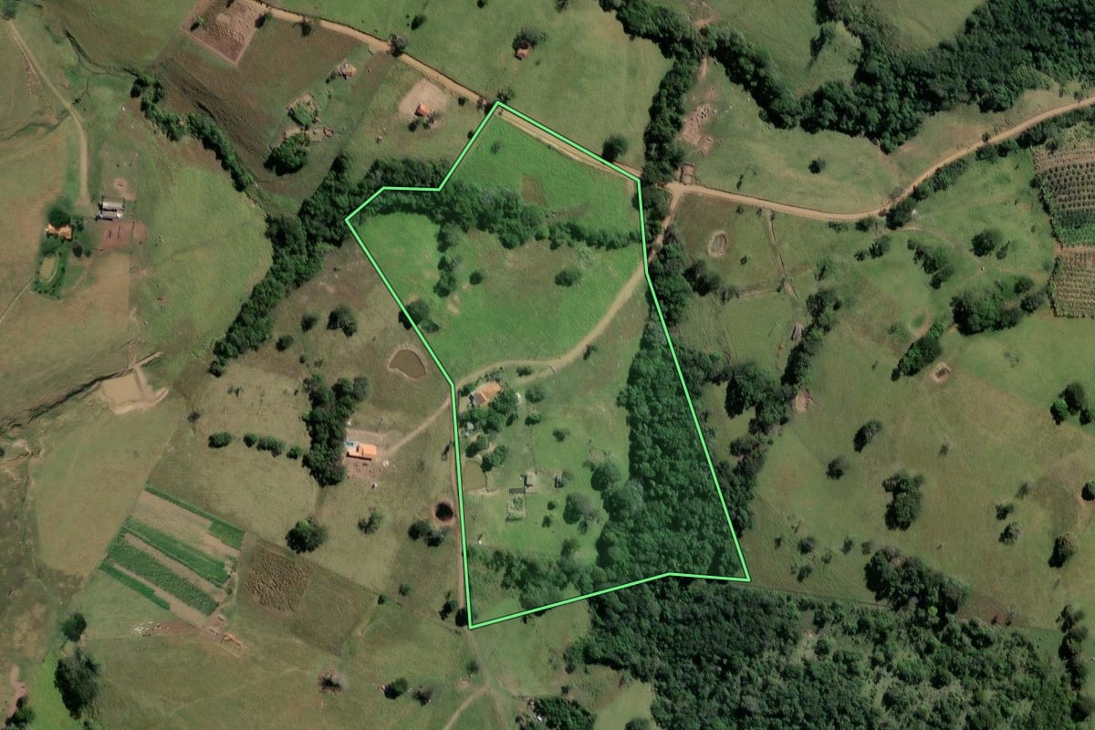 Imagem de satélite do imóvel rural em Ribeirão Claro (PR), com o contorno declarado no CAR desenhado por cima.