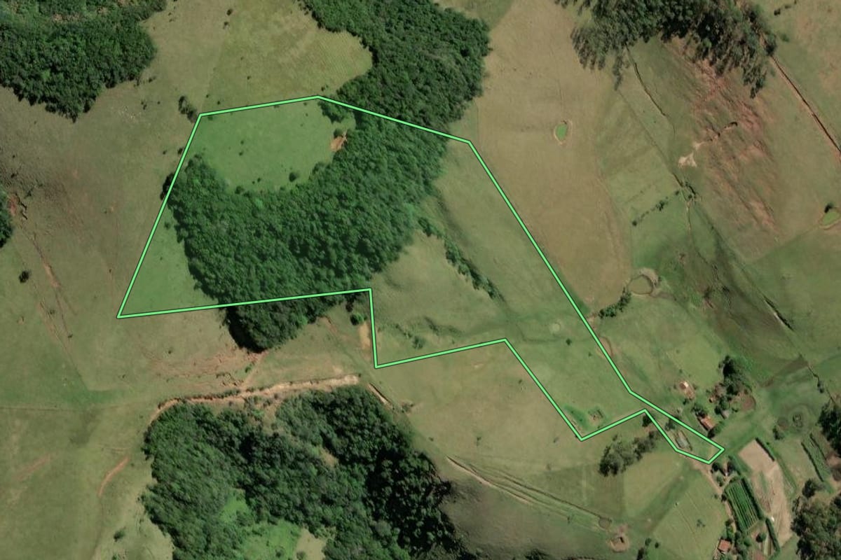 Imagem de satélite do imóvel rural em Ribeirão Claro (PR), com o contorno declarado no CAR desenhado por cima.