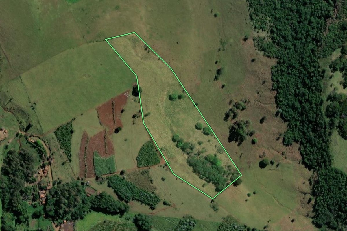 Imagem de satélite do imóvel rural em Ribeirão Claro (PR), com o contorno declarado no CAR desenhado por cima.
