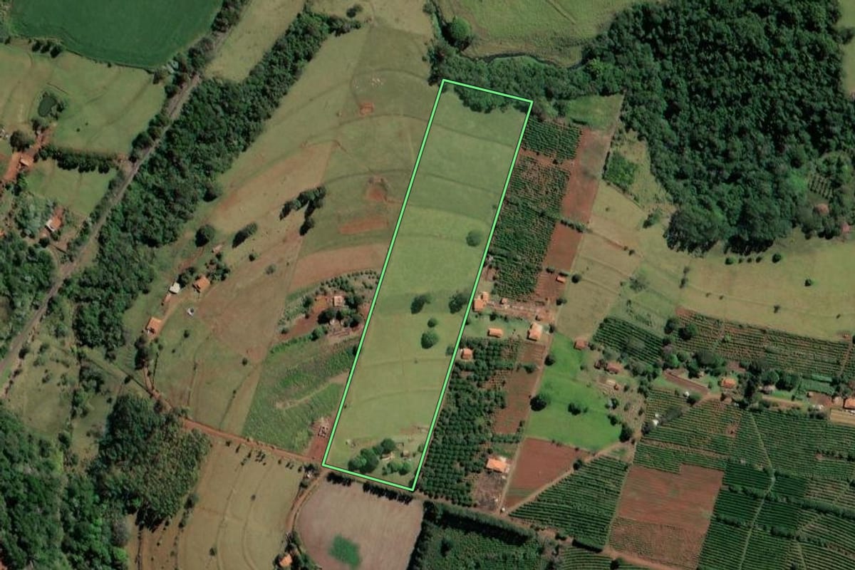 Imagem de satélite do imóvel rural em Ribeirão Claro (PR), com o contorno declarado no CAR desenhado por cima.