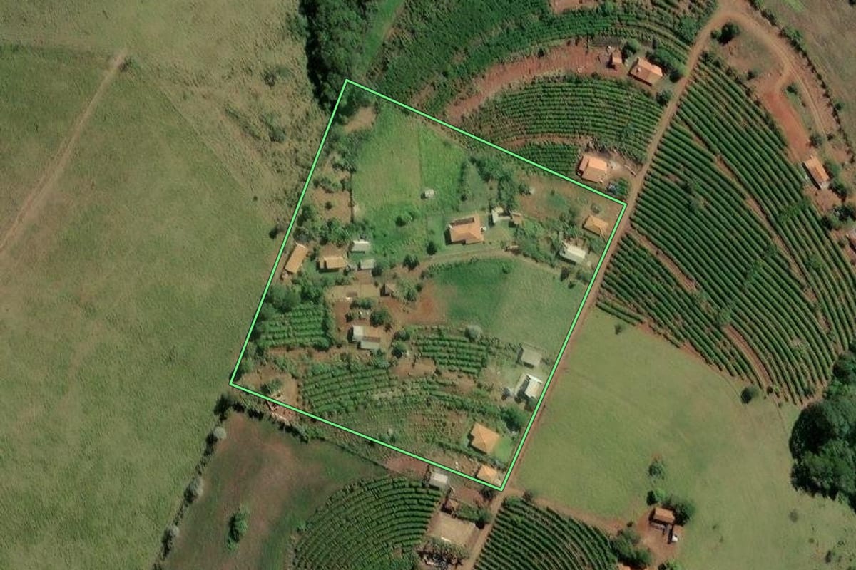 Imagem de satélite do imóvel rural em Ribeirão Claro (PR), com o contorno declarado no CAR desenhado por cima.