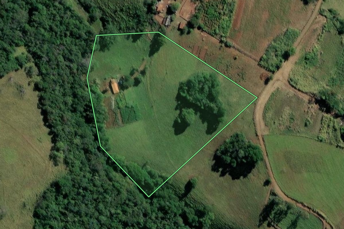 Imagem de satélite do imóvel rural em Ribeirão Claro (PR), com o contorno declarado no CAR desenhado por cima.