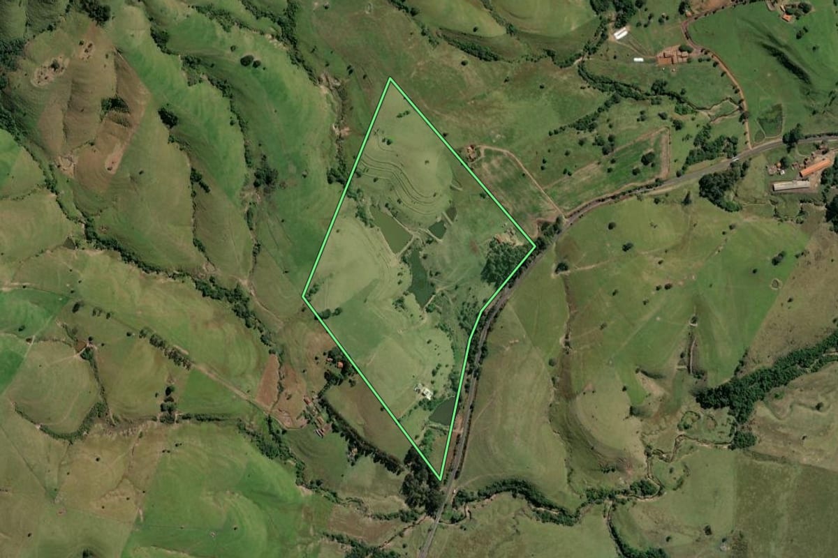Imagem de satélite do imóvel rural em Ribeirão Claro (PR), com o contorno declarado no CAR desenhado por cima.