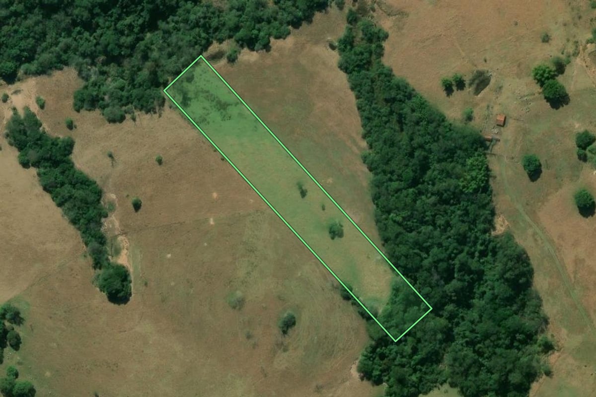 Imagem de satélite do imóvel rural em Ribeirão Claro (PR), com o contorno declarado no CAR desenhado por cima.