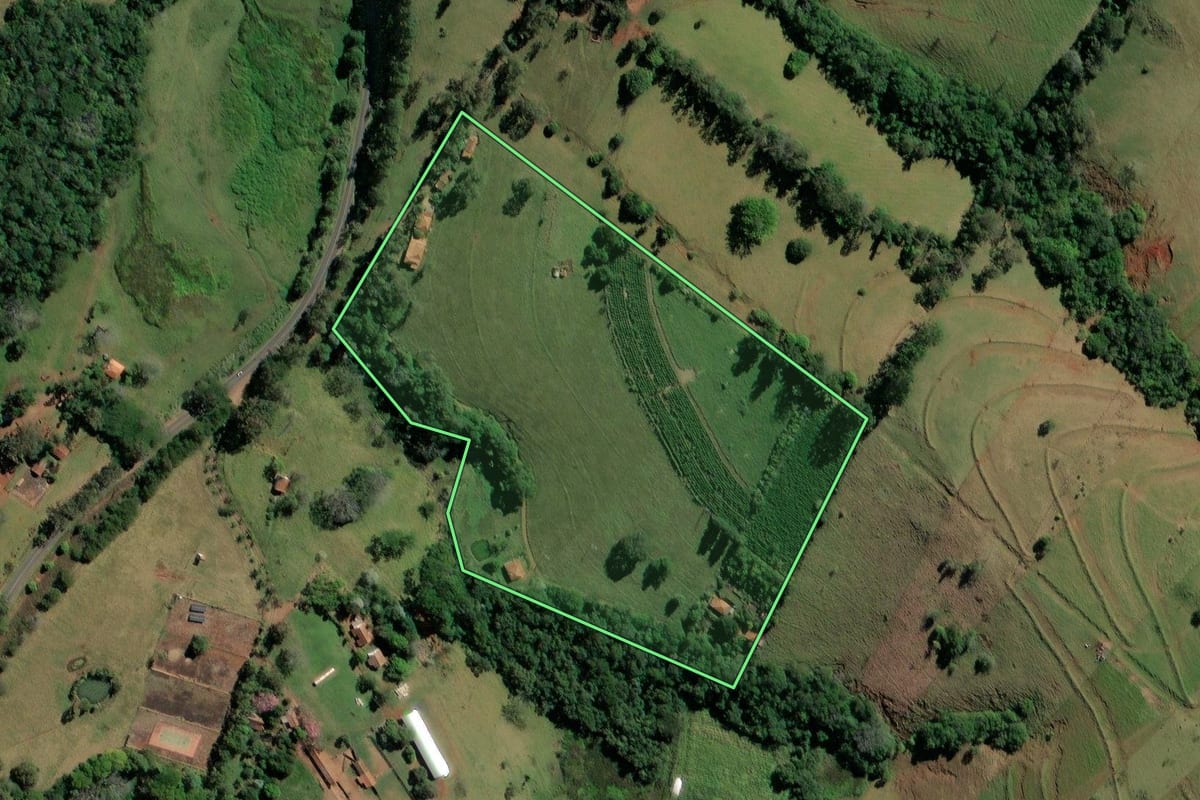 Imagem de satélite do imóvel rural em Ribeirão Claro (PR), com o contorno declarado no CAR desenhado por cima.