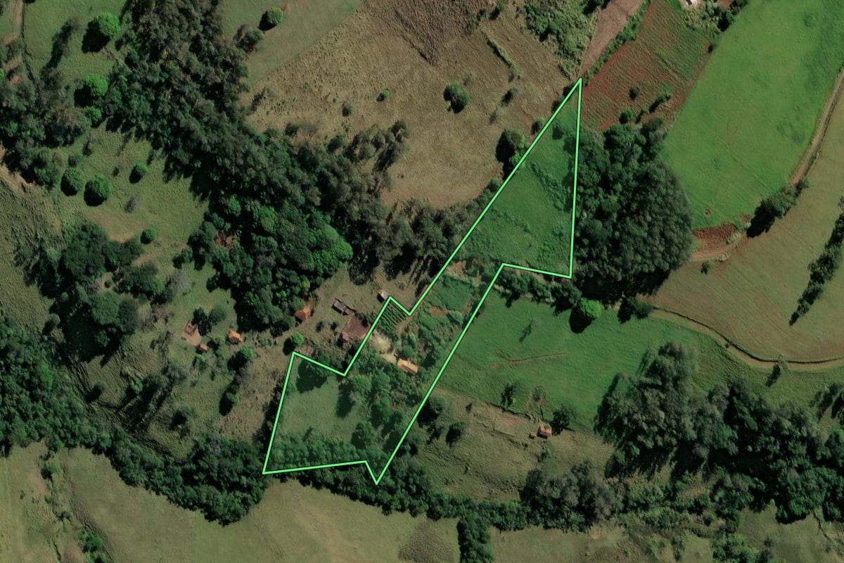 Imagem de satélite do imóvel rural em Ribeirão Claro (PR), com o contorno declarado no CAR desenhado por cima.