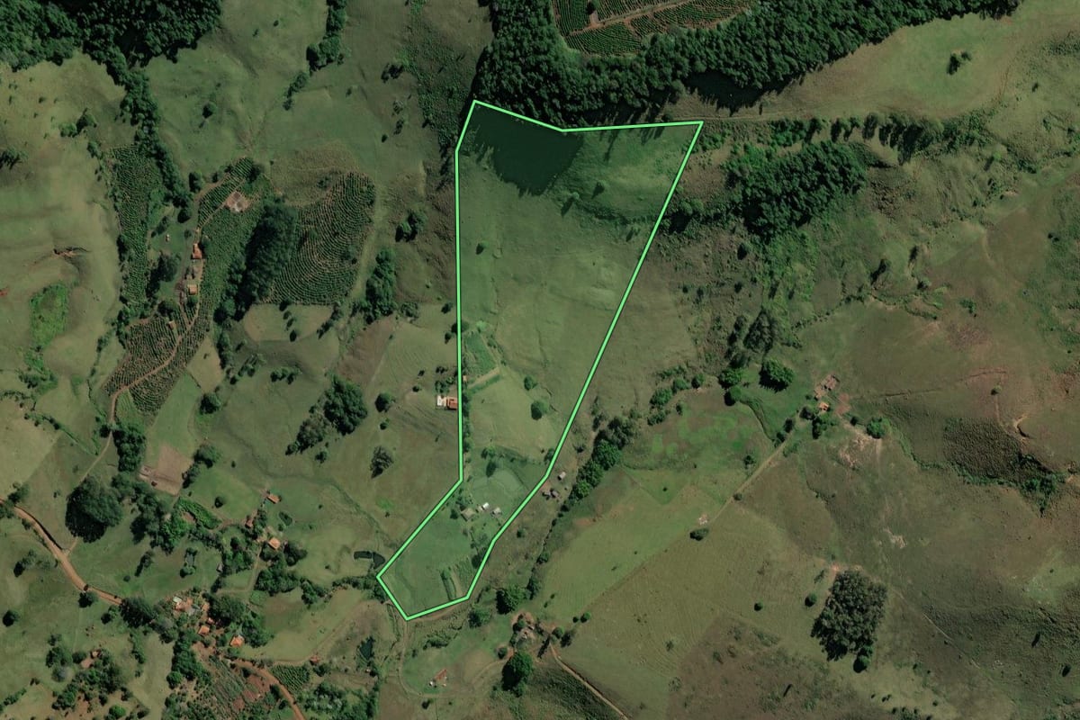 Imagem de satélite do imóvel rural em Ribeirão Claro (PR), com o contorno declarado no CAR desenhado por cima.