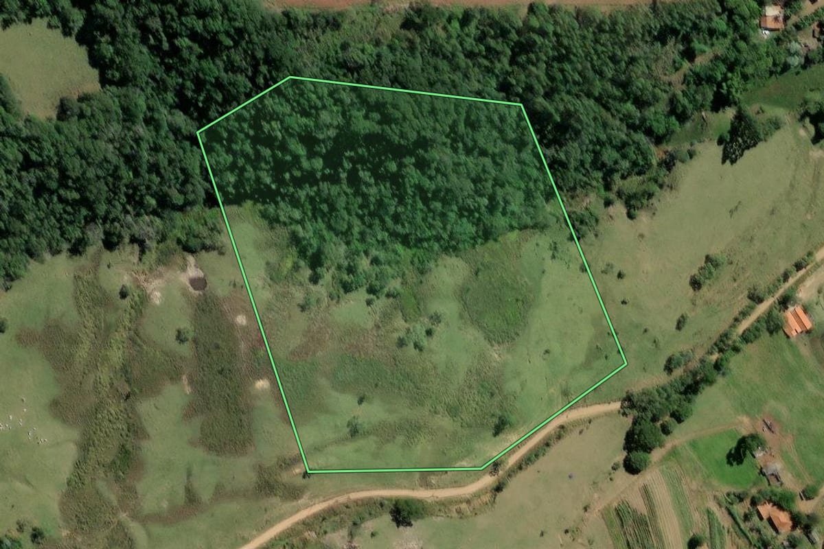 Imagem de satélite do imóvel rural em Ribeirão Claro (PR), com o contorno declarado no CAR desenhado por cima.