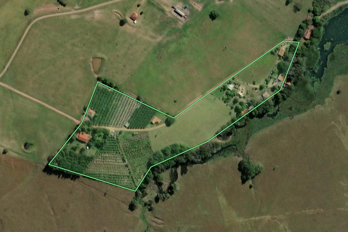 Imagem de satélite do imóvel rural em Ribeirão Claro (PR), com o contorno declarado no CAR desenhado por cima.