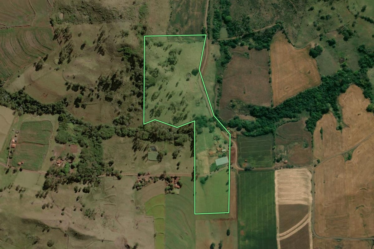 Imagem de satélite do imóvel rural em Ribeirão do Pinhal (PR), com o contorno declarado no CAR desenhado por cima.