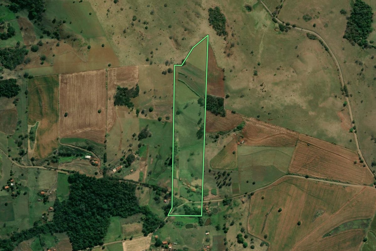Imagem de satélite do imóvel rural em Ribeirão do Pinhal (PR), com o contorno declarado no CAR desenhado por cima.