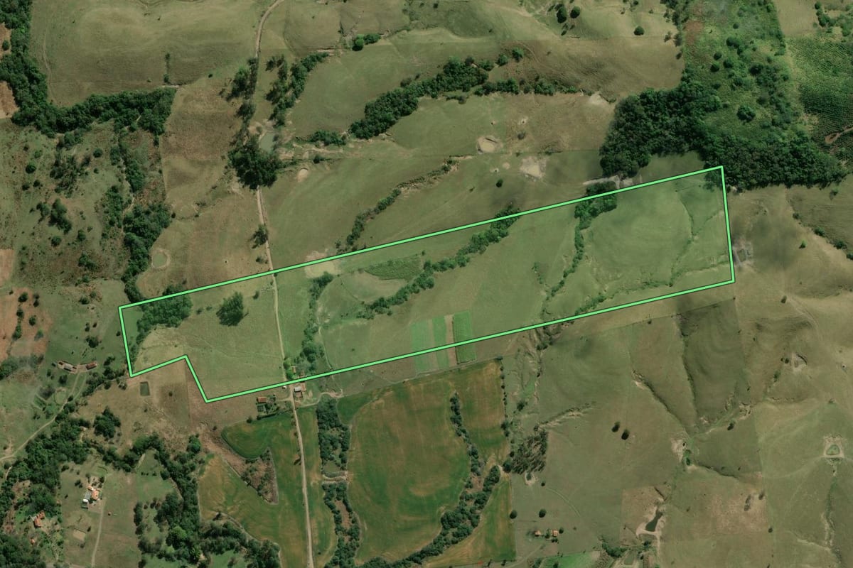 Imagem de satélite do imóvel rural em Ribeirão do Pinhal (PR), com o contorno declarado no CAR desenhado por cima.
