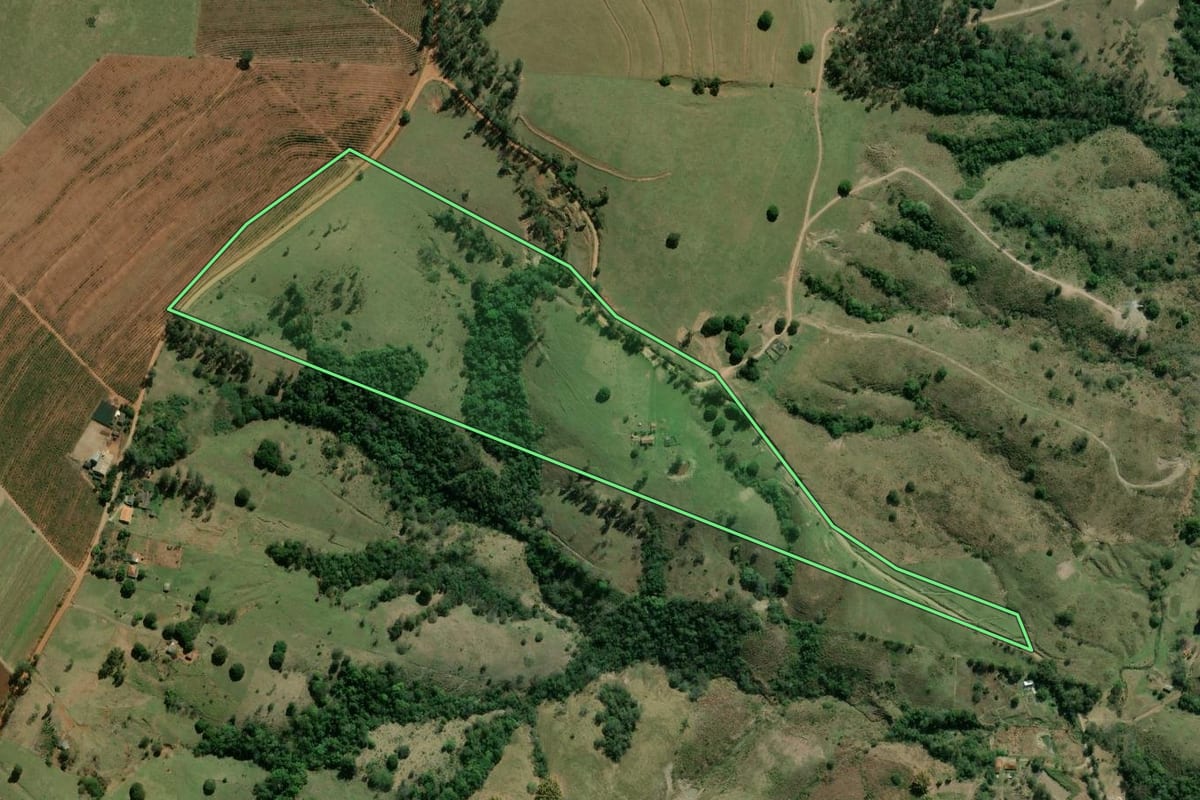 Imagem de satélite do imóvel rural em Ribeirão do Pinhal (PR), com o contorno declarado no CAR desenhado por cima.
