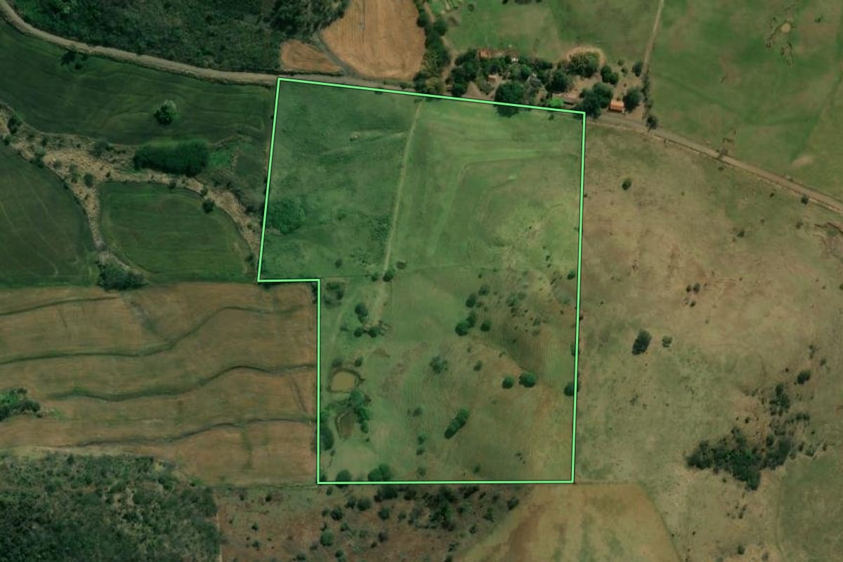 Imagem de satélite do imóvel rural em Ribeirão do Pinhal (PR), com o contorno declarado no CAR desenhado por cima.