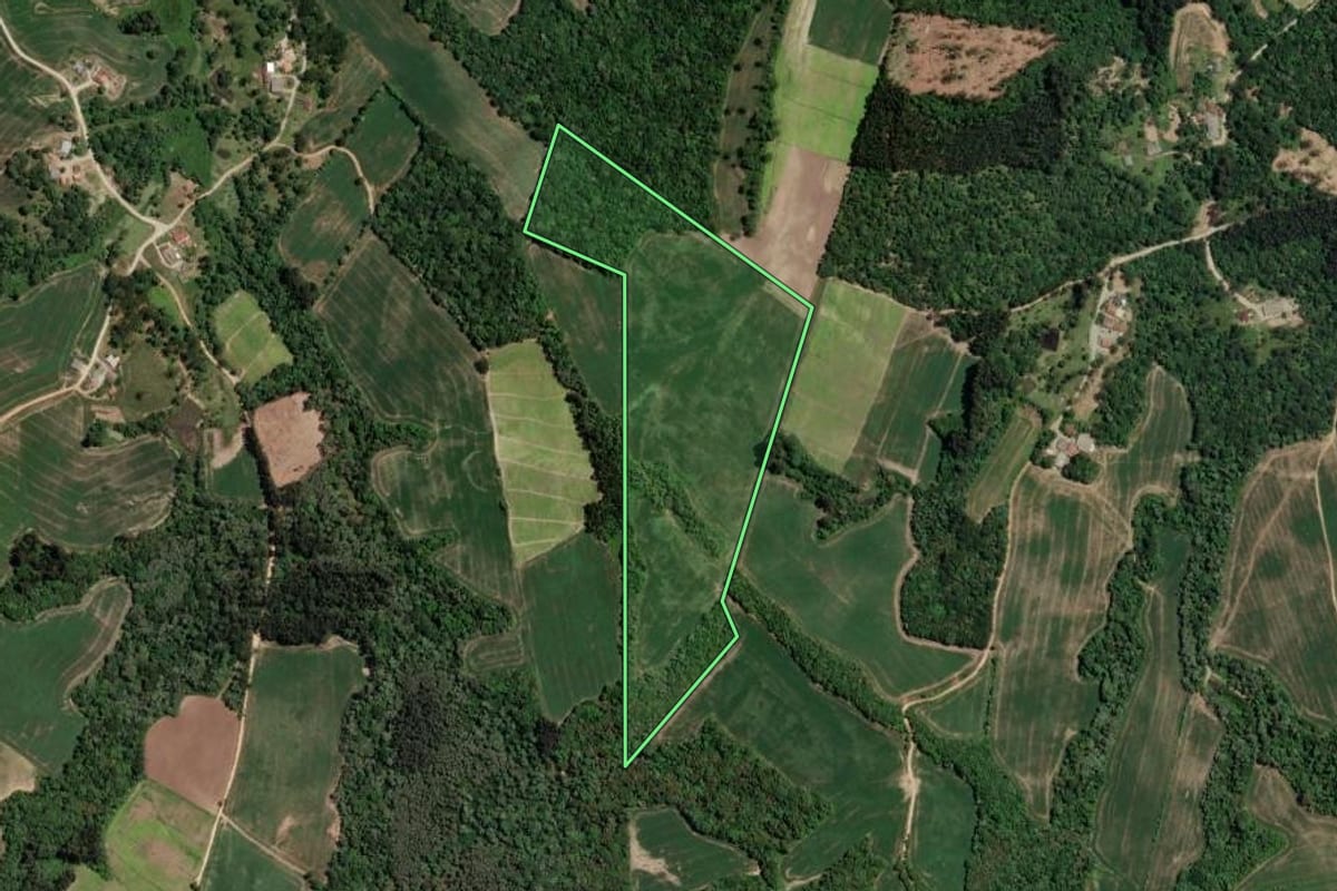 Imagem de satélite do imóvel rural em Rio Azul (PR), com o contorno declarado no CAR desenhado por cima.
