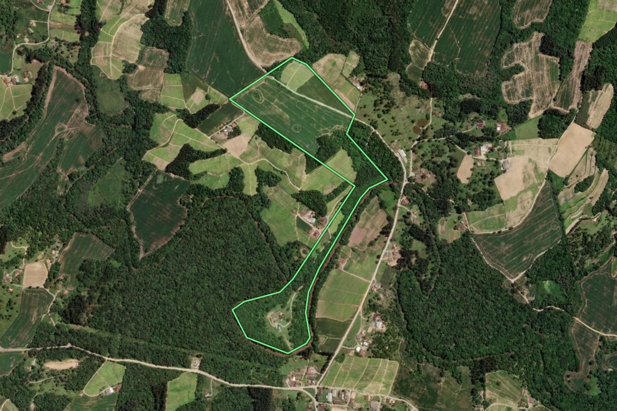 Imagem de satélite do imóvel rural em Rio Azul (PR), com o contorno declarado no CAR desenhado por cima.