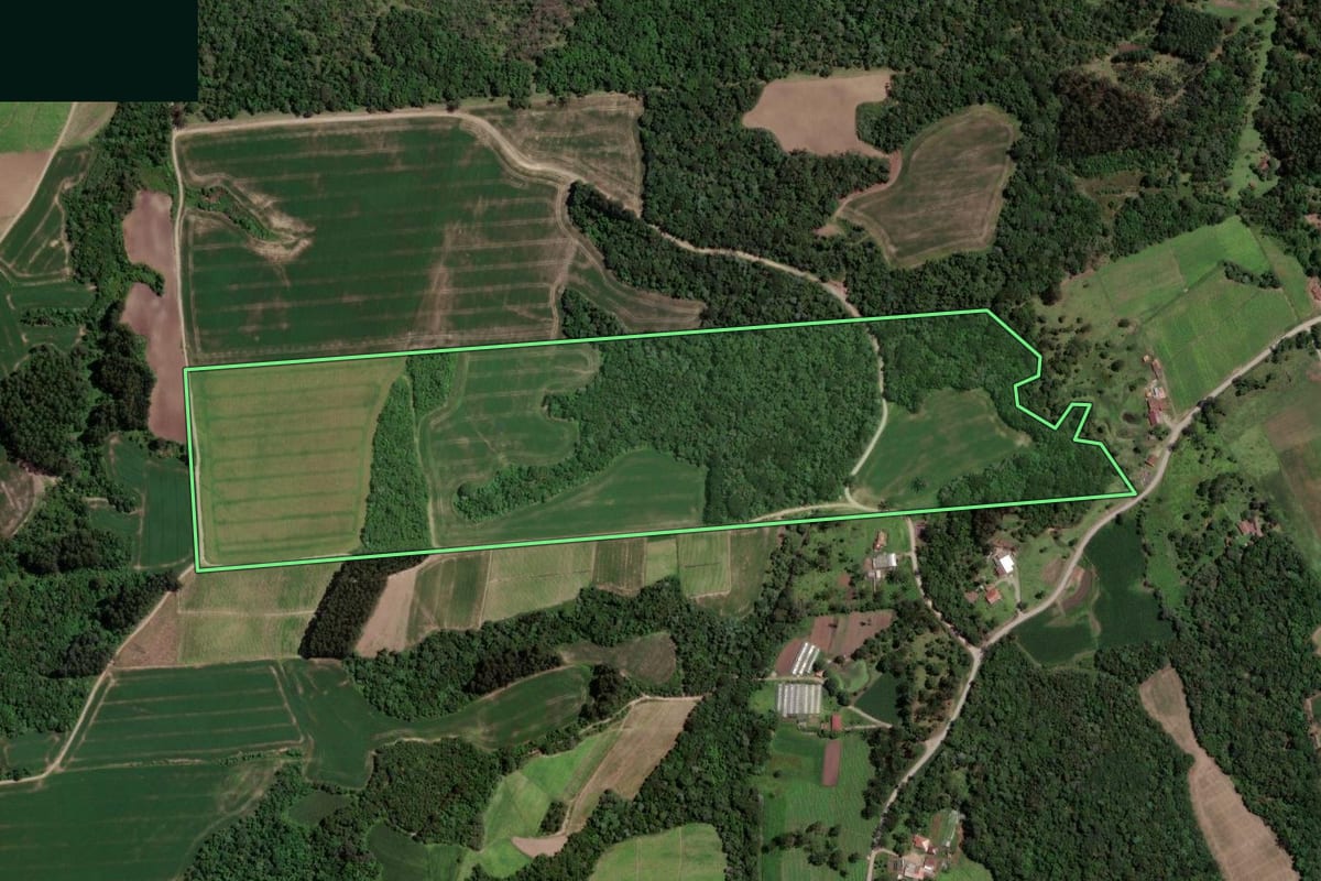 Imagem de satélite do imóvel rural em Rio Azul (PR), com o contorno declarado no CAR desenhado por cima.