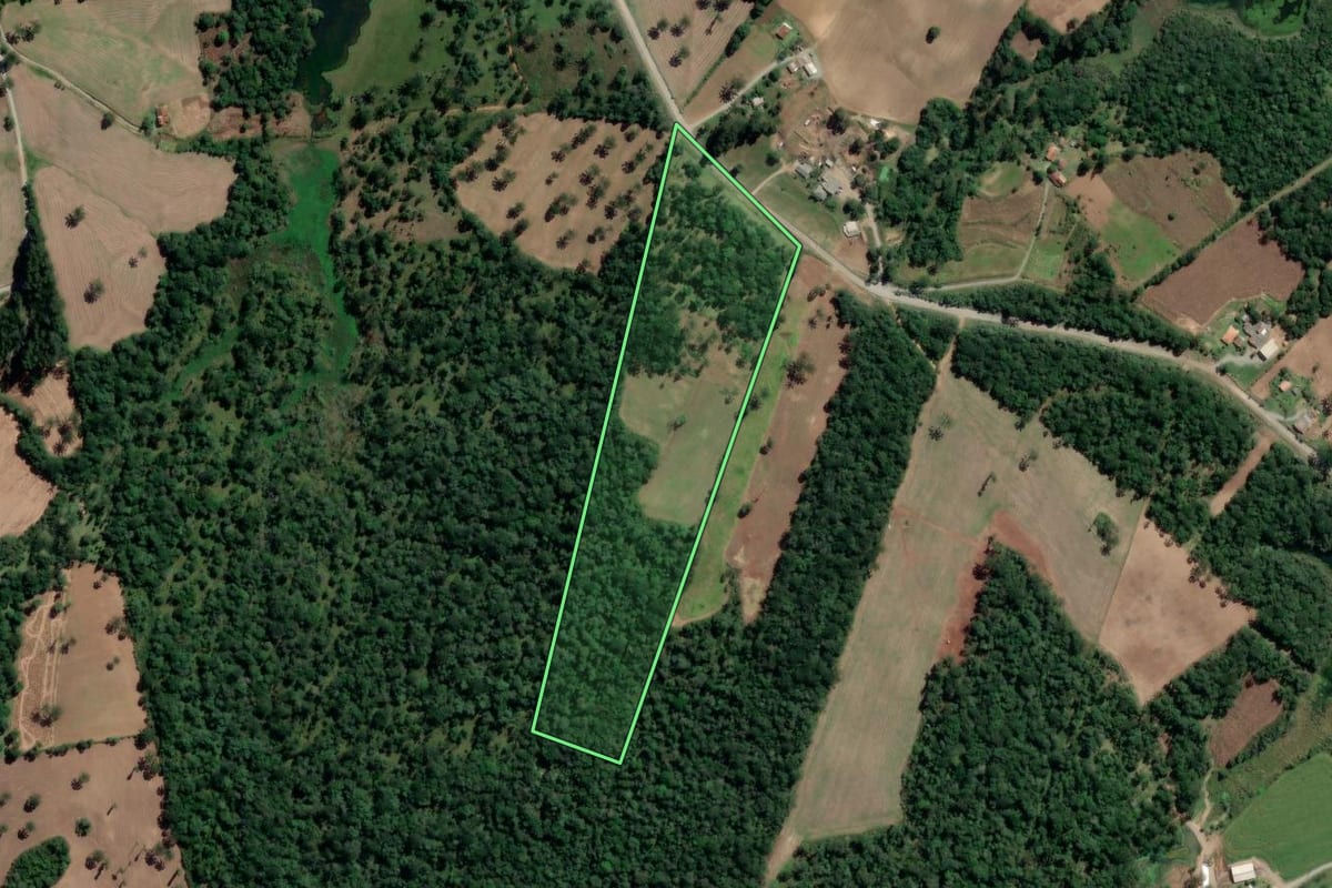 Imagem de satélite do imóvel rural em Rio Azul (PR), com o contorno declarado no CAR desenhado por cima.