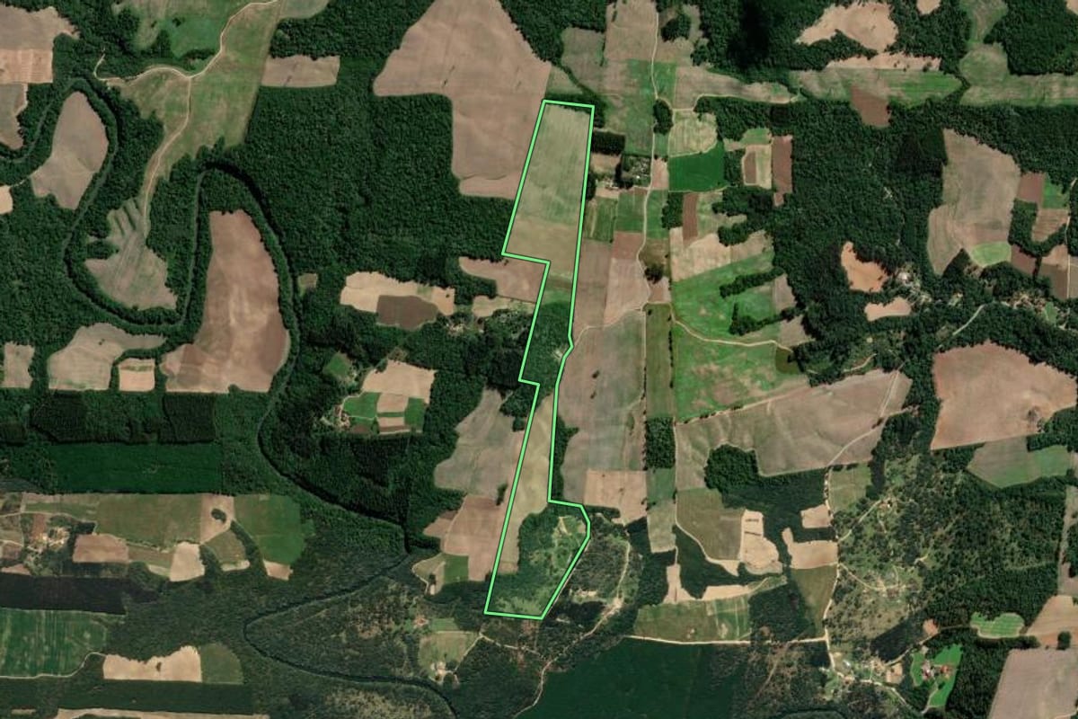 Imagem de satélite do imóvel rural em Rio Azul (PR), com o contorno declarado no CAR desenhado por cima.
