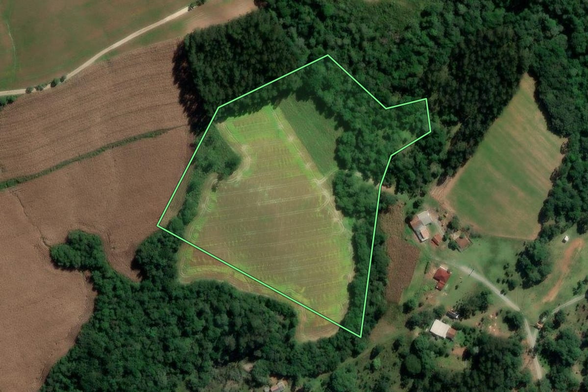 Imagem de satélite do imóvel rural em Rio Azul (PR), com o contorno declarado no CAR desenhado por cima.