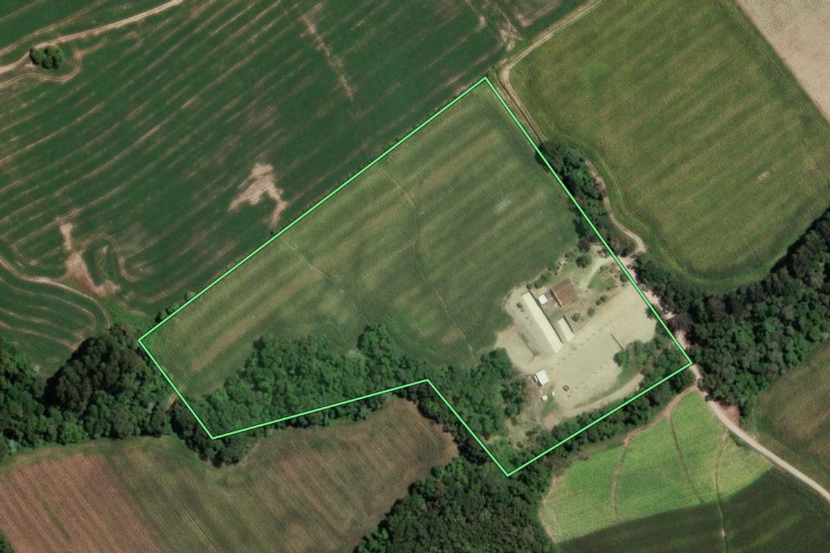 Imagem de satélite do imóvel rural em Rio Azul (PR), com o contorno declarado no CAR desenhado por cima.