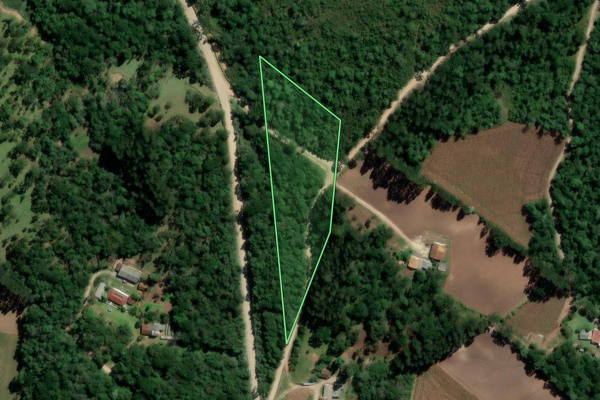 Imagem de satélite do imóvel rural em Rio Azul (PR), com o contorno declarado no CAR desenhado por cima.