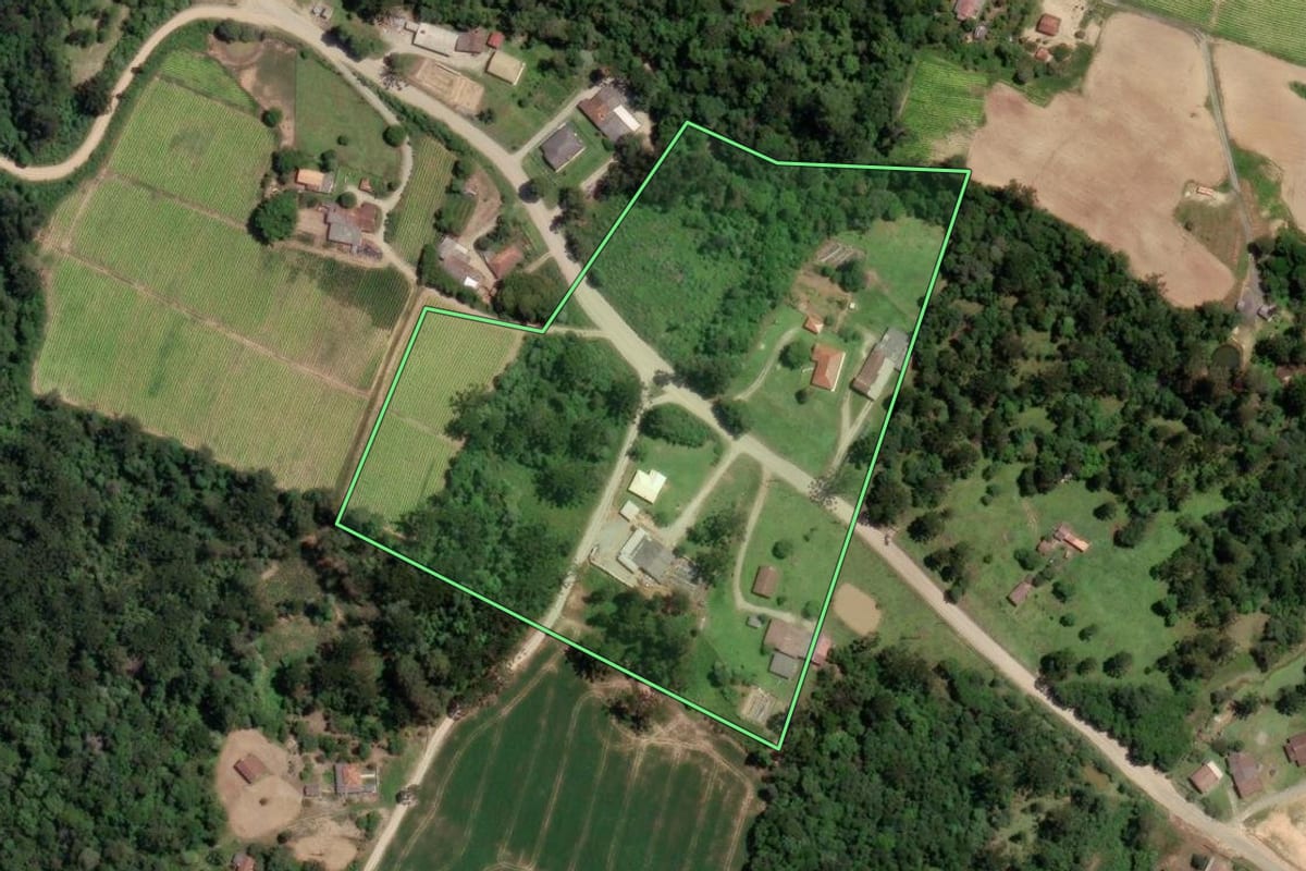 Imagem de satélite do imóvel rural em Rio Azul (PR), com o contorno declarado no CAR desenhado por cima.